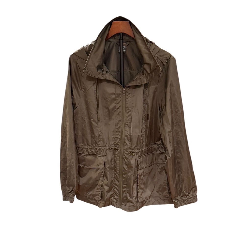 Avia Women Olive Brown Hooded Utility outdoor modern Gorp Windbreaker Jacket XL